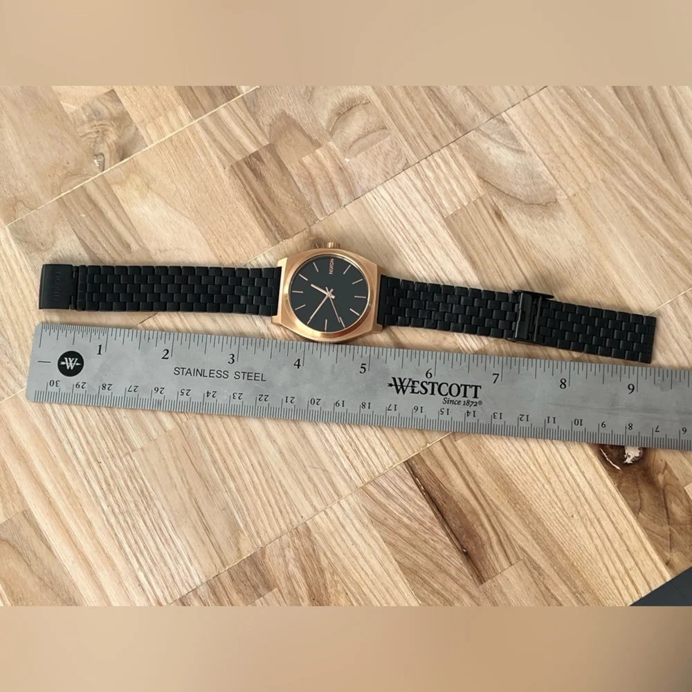 Nixon Minimal Time Traveler Black and Rose Gold Watch Adjustable Black Bracelet