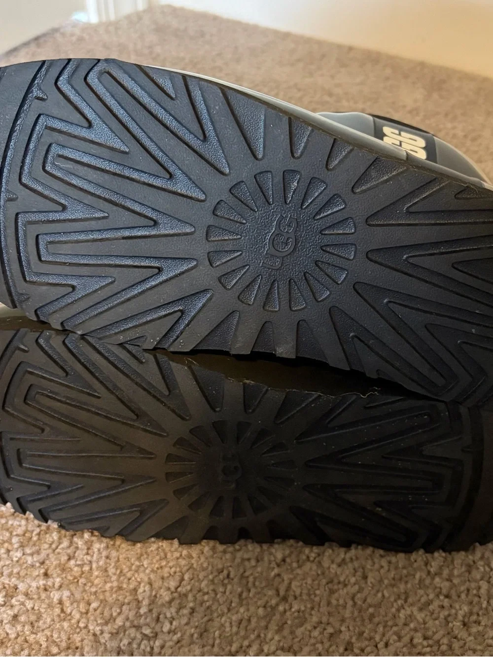 UGG Black Glossy Short Rain Booties with Logo Panel