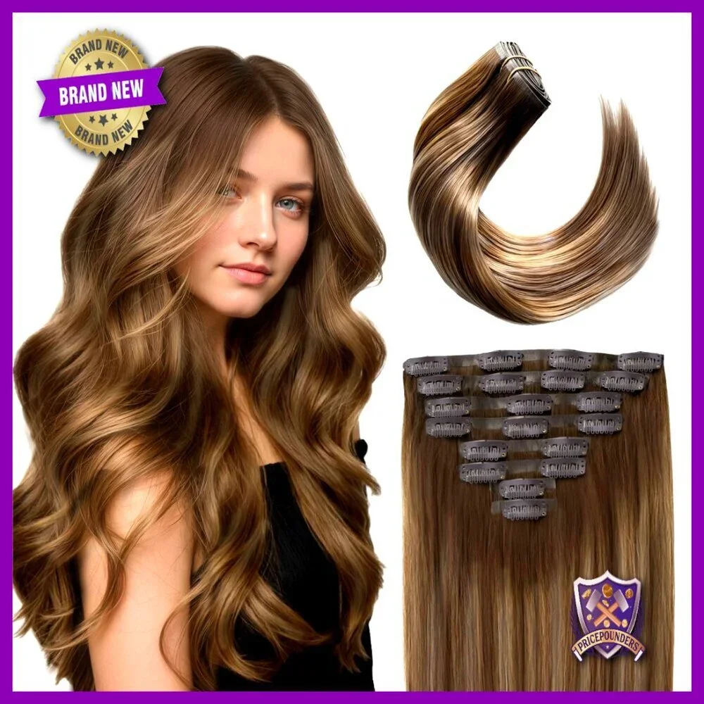 18 Inch Remy Human Hair Extensions, 8pcs 120g, Seamless PU Weft