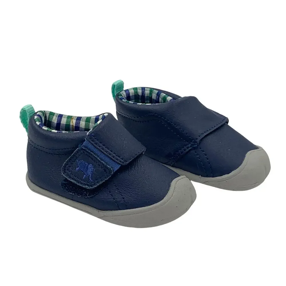Carter’s Blue Leather Chukka Boots Baby Shoes Boy 2.5 Elephant Plaid Moccasins