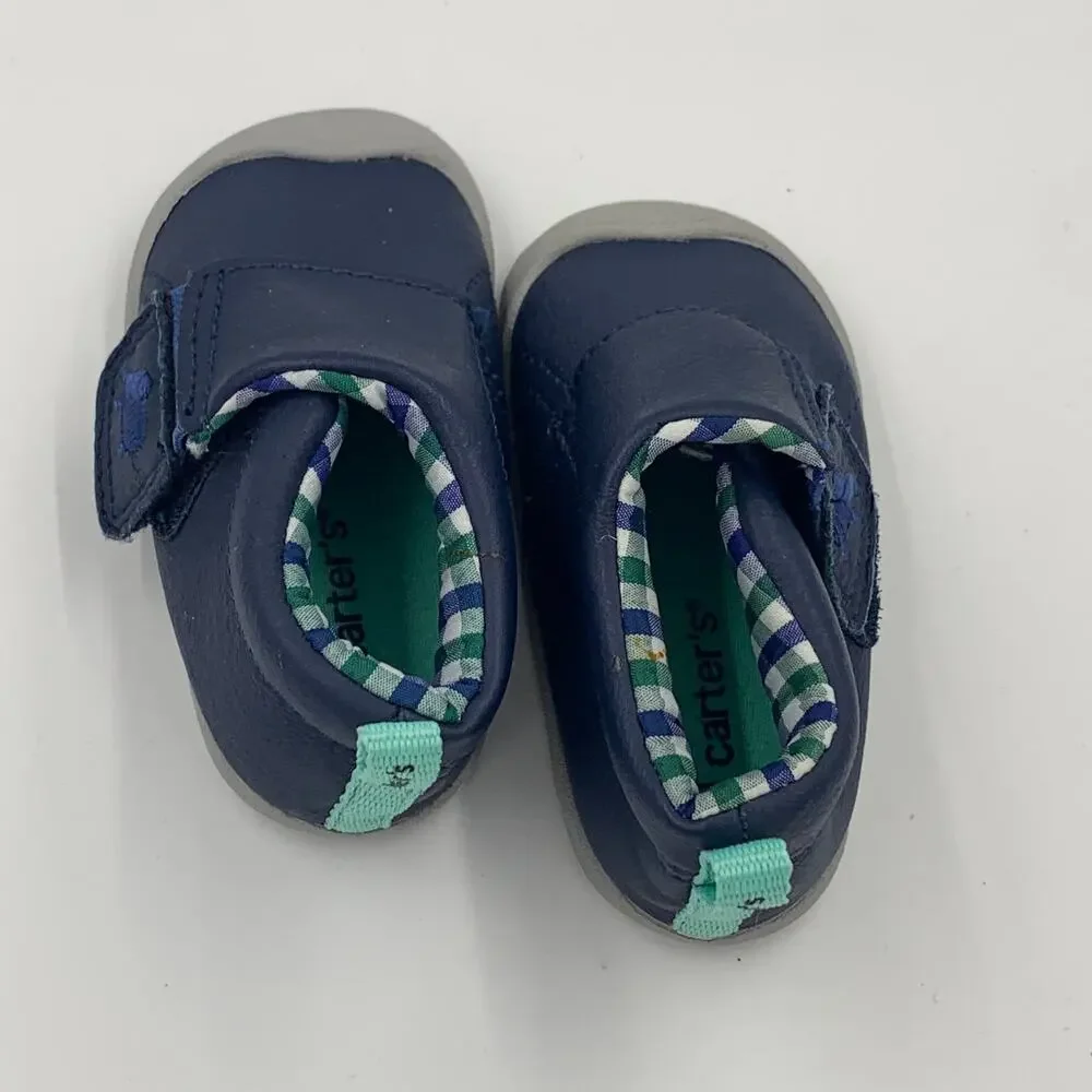 Carter’s Blue Leather Chukka Boots Baby Shoes Boy 2.5 Elephant Plaid Moccasins