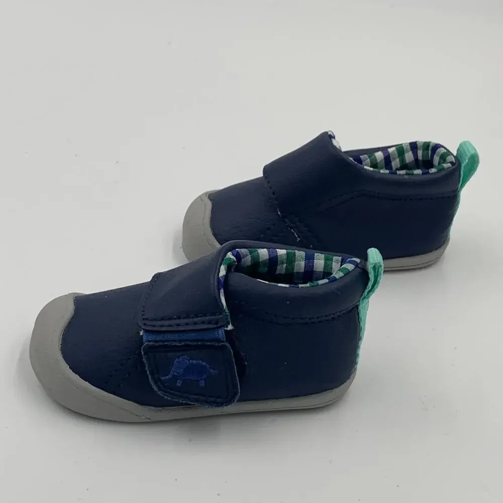 Carter’s Blue Leather Chukka Boots Baby Shoes Boy 2.5 Elephant Plaid Moccasins
