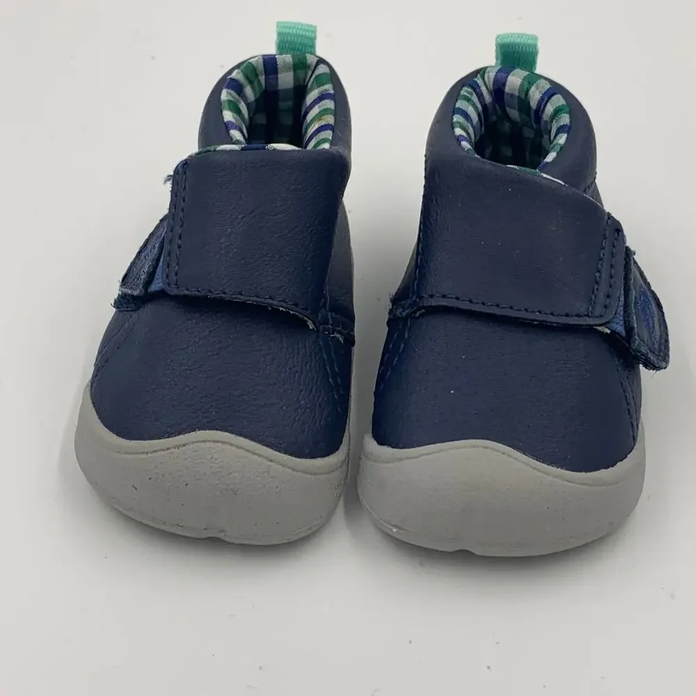 Carter’s Blue Leather Chukka Boots Baby Shoes Boy 2.5 Elephant Plaid Moccasins