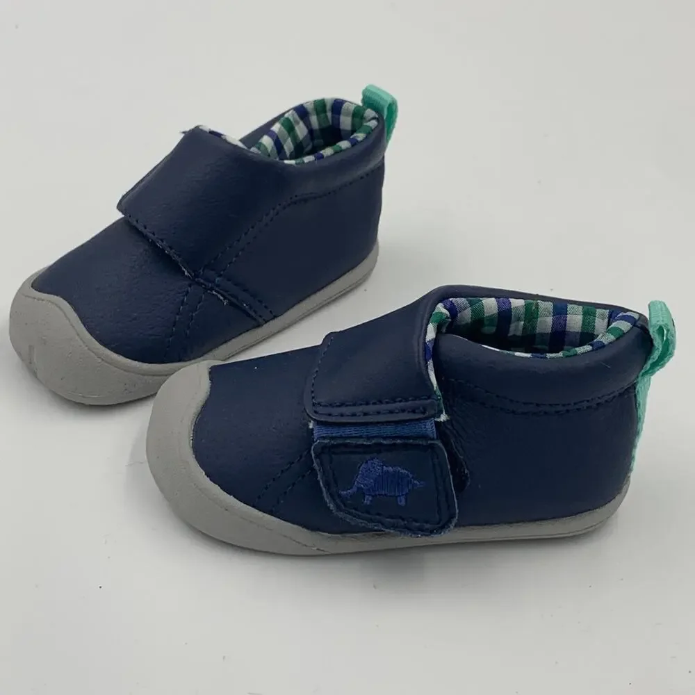 Carter’s Blue Leather Chukka Boots Baby Shoes Boy 2.5 Elephant Plaid Moccasins