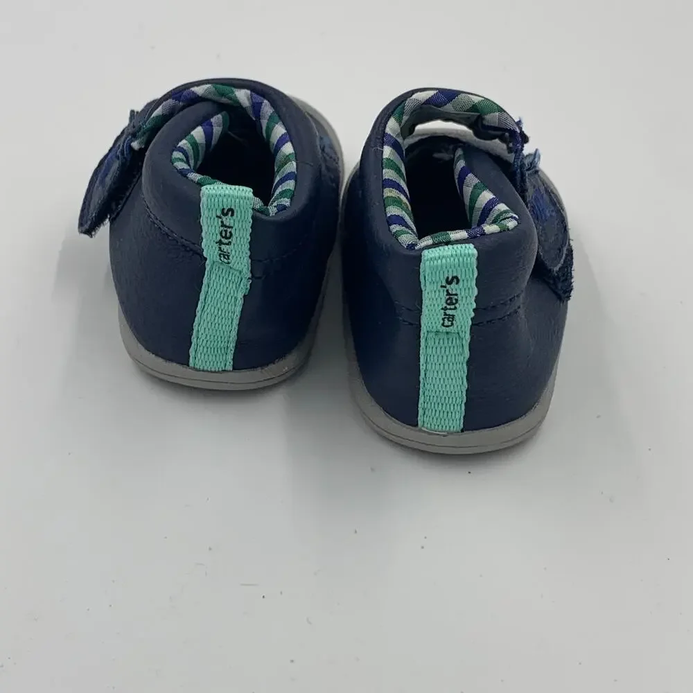 Carter’s Blue Leather Chukka Boots Baby Shoes Boy 2.5 Elephant Plaid Moccasins