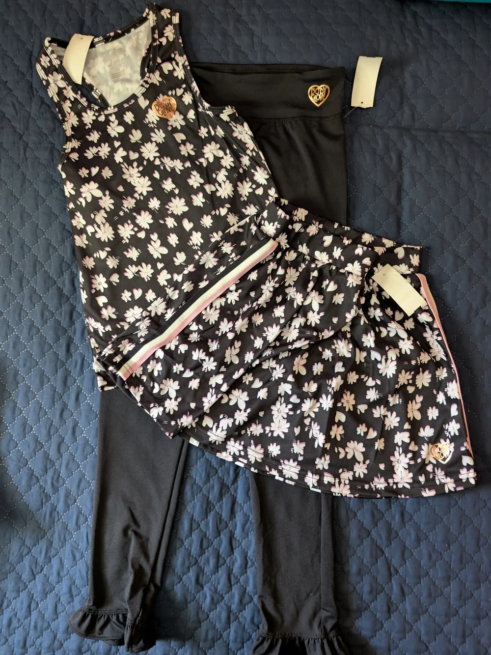 Body Glove Black Floral Skort & Leggings Set with Pink Accents