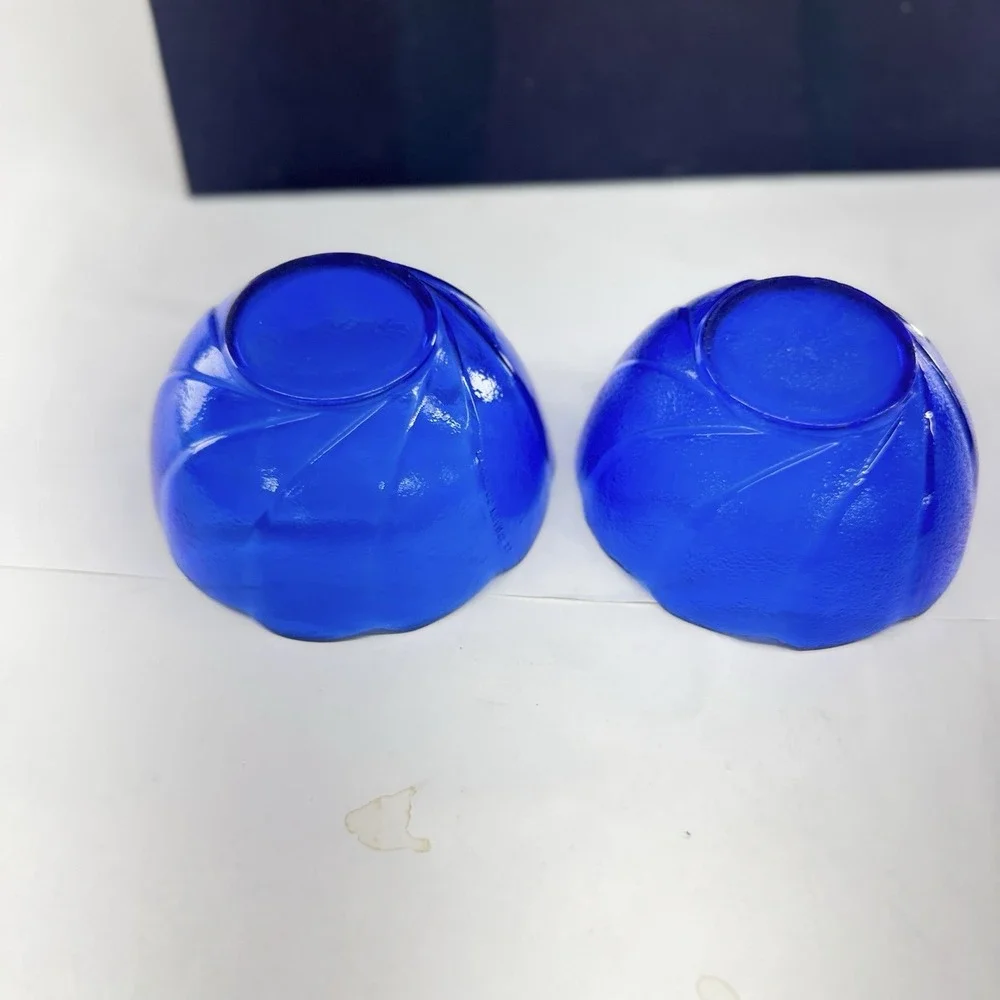 Lot of 2 Arcoroc France Cobalt Blue Glass Bowls Swirl Pattern with Scalloped Rim