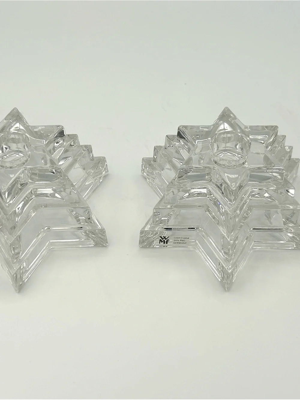 Star of David Multi-Tiered Candlestick Holders Set of 2 Lead Crystal Germany