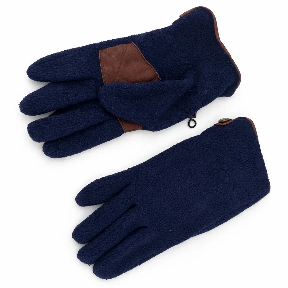 Hotfingers Fleece Gloves Mens OS Navy Blue‎ Leather Trim Gorpcore Winter