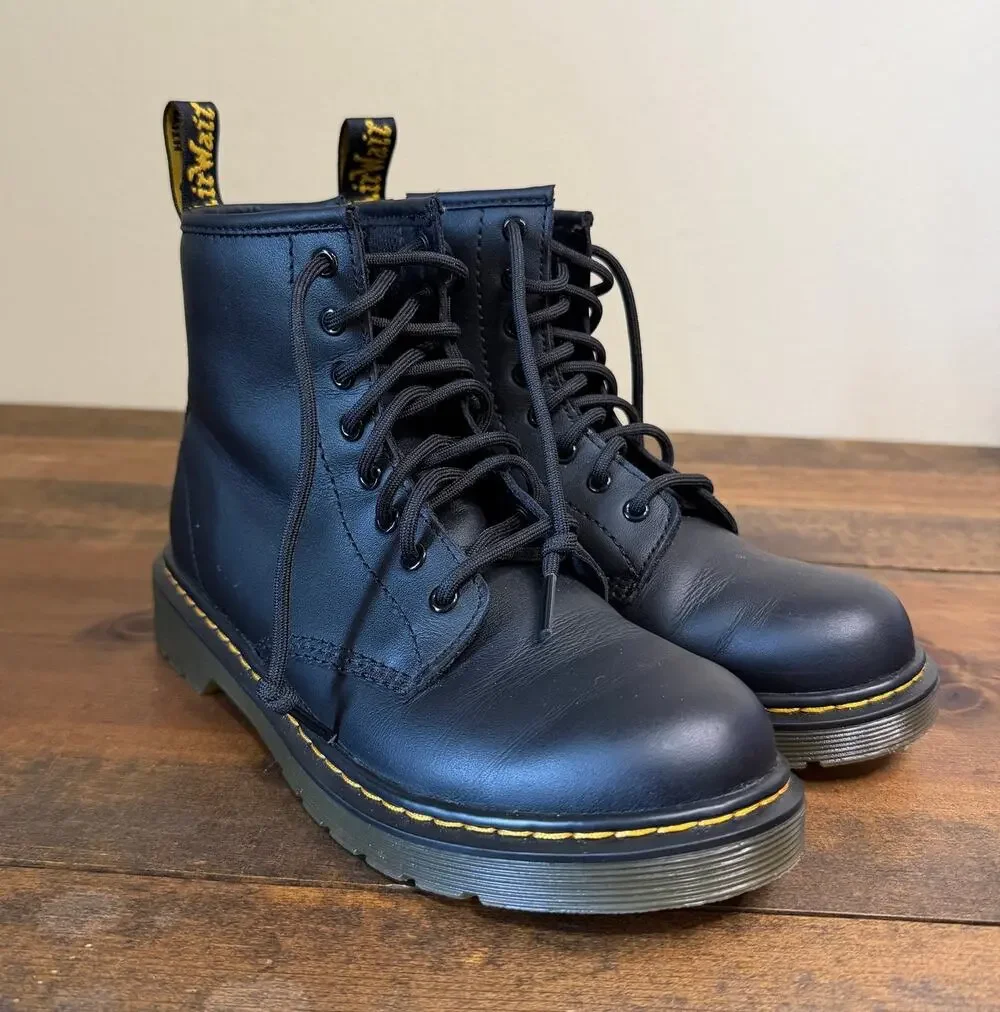 Dr. Martens Junior 1460 Softy T Leather Lace Up Boots Black Smooth Size US 3Y