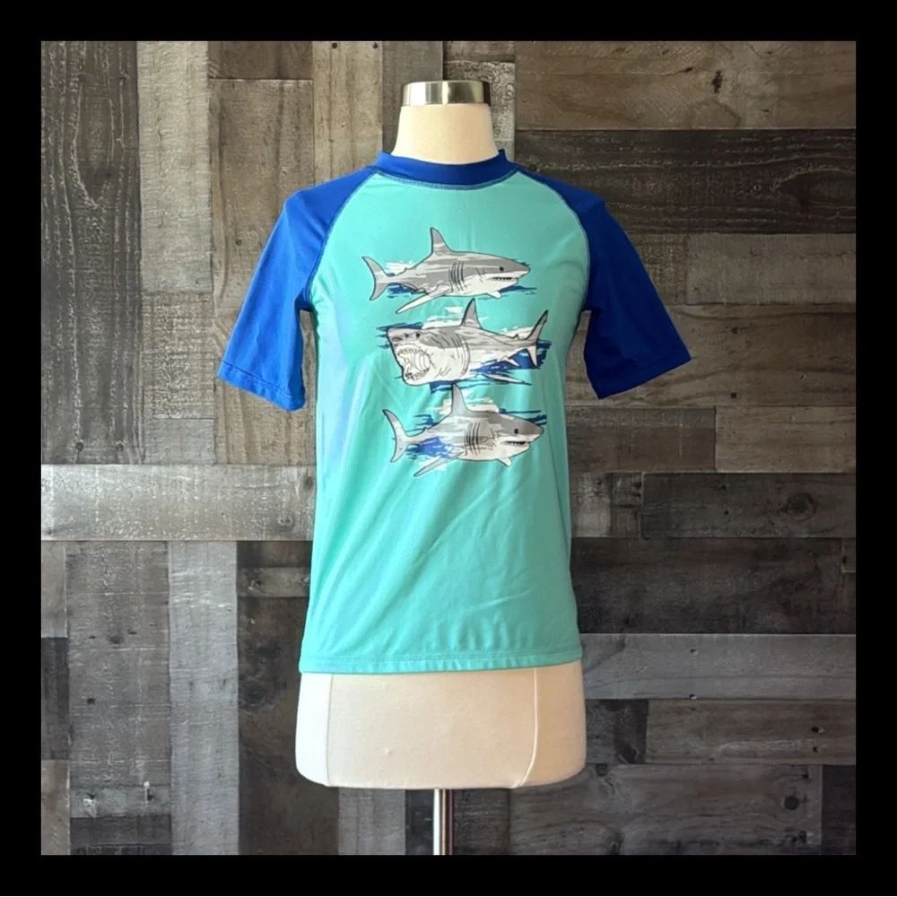 The Children’s Place shark rashguard boys XLarge tropical beach pool party swim