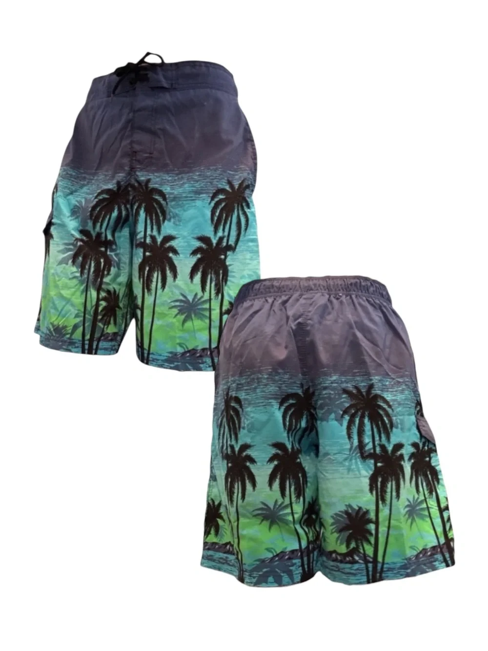 Men's Tropical Palm Print Swim Shorts - Blue/Green