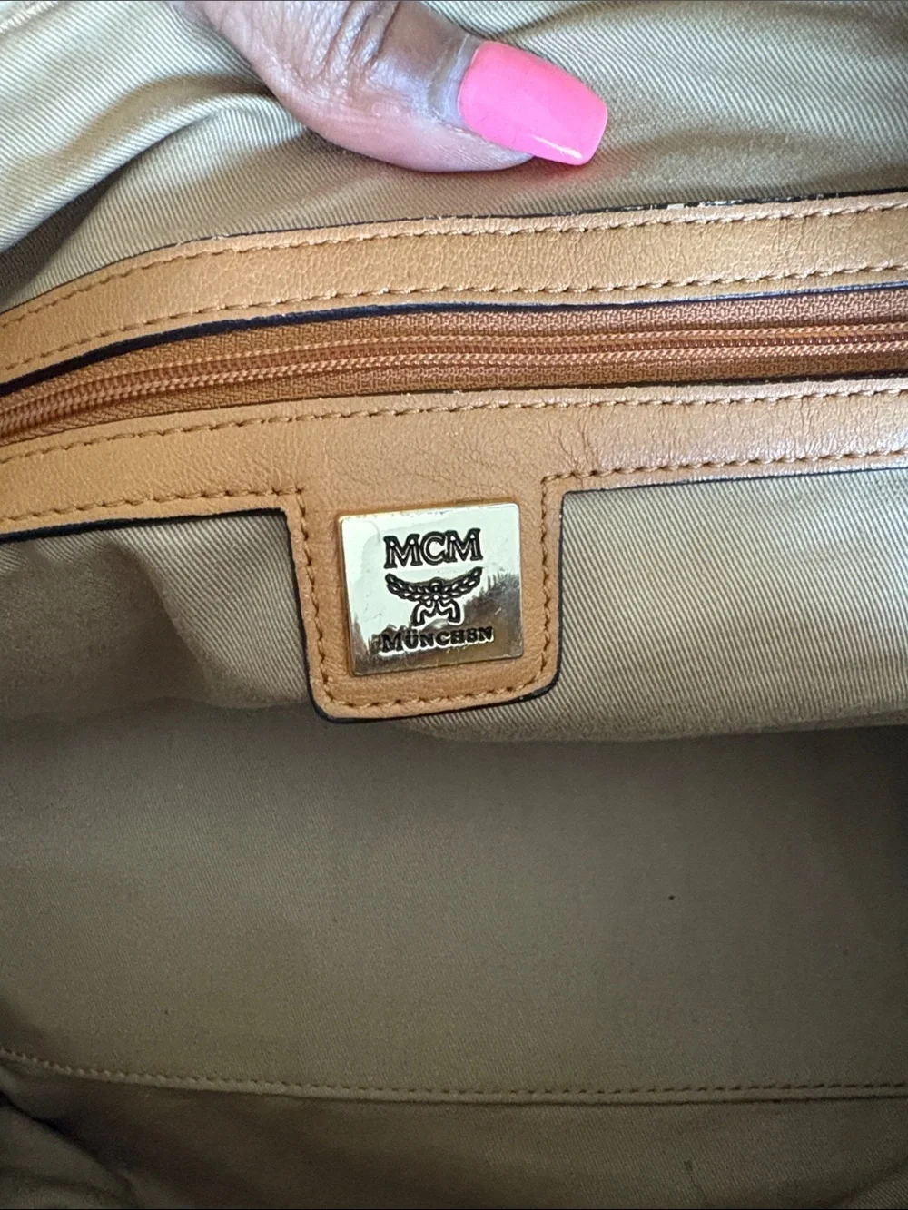 MCM satchel tan