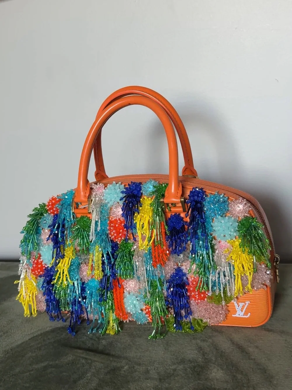 Authentic Louis Vuitton Jasmine Orange epi leather repurposed bag. DIY