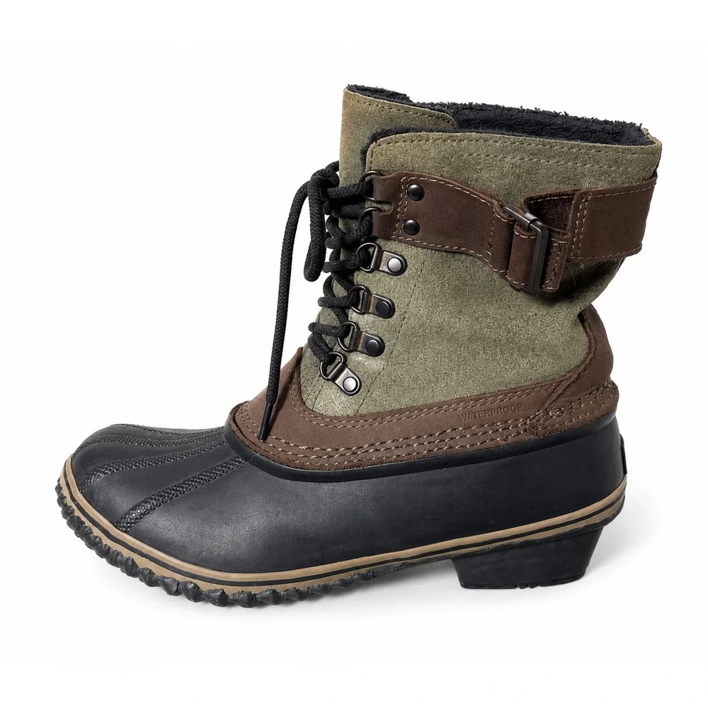 Sorel Duck Boots Women 8 Waterproof Medina III Winter Boots Brown Green Lace Up