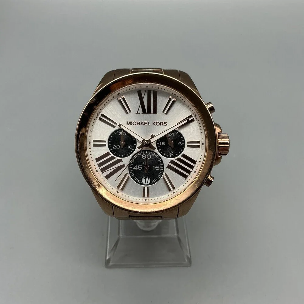 Michael Kors Wren MK-5712 Women Watch 42mm Gold Tone Chronograph New Battery 6