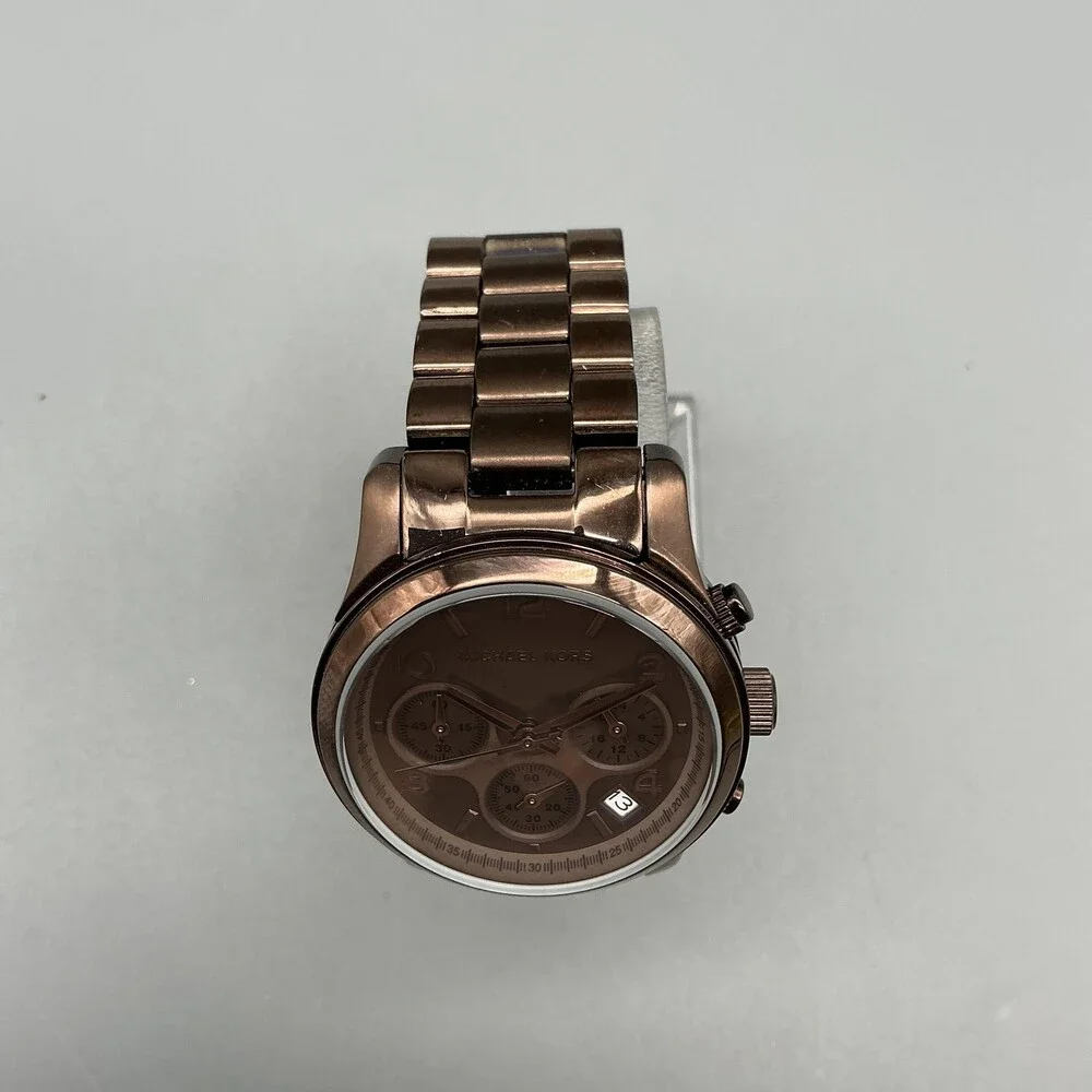 Michael Kors Womens Watch 38mm Brown Bracelet Chronograph MK-5492 New Battery 6