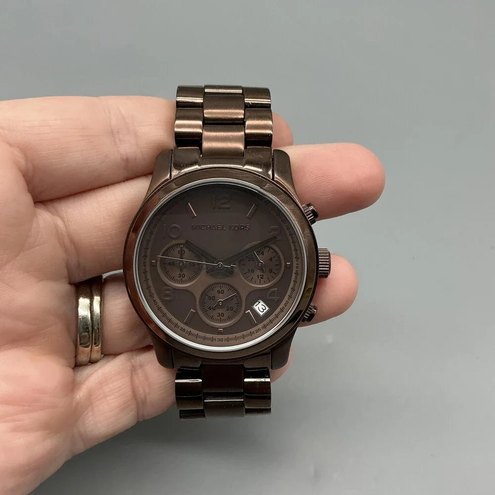 Michael Kors Womens Watch 38mm Brown Bracelet Chronograph MK-5492 New Battery 6