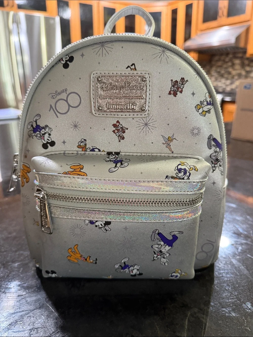 Loungefly Silver Disney 100 Mini Backpack with Character Print