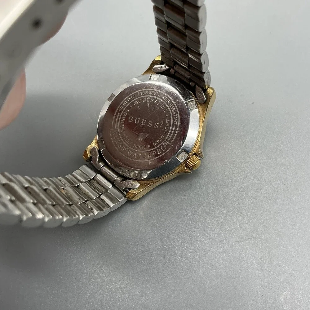 Vintage Guess Waterpro Womens Watch 27mm Green Dial Two Tone New Battery 6.5