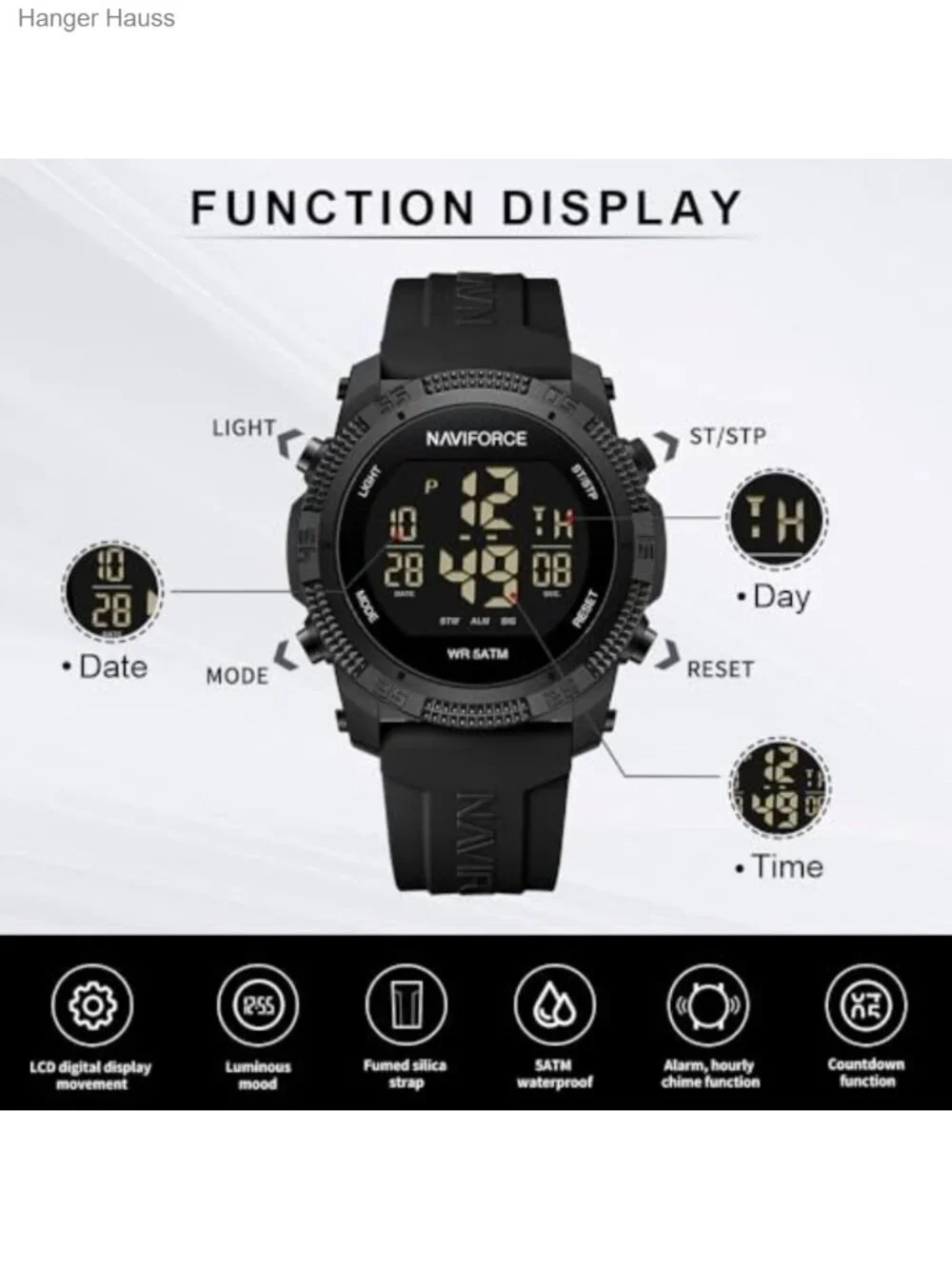 NAVIFORCE Men Women Sports Digital Watch Quartz Waterproof Stopwatch Alarm