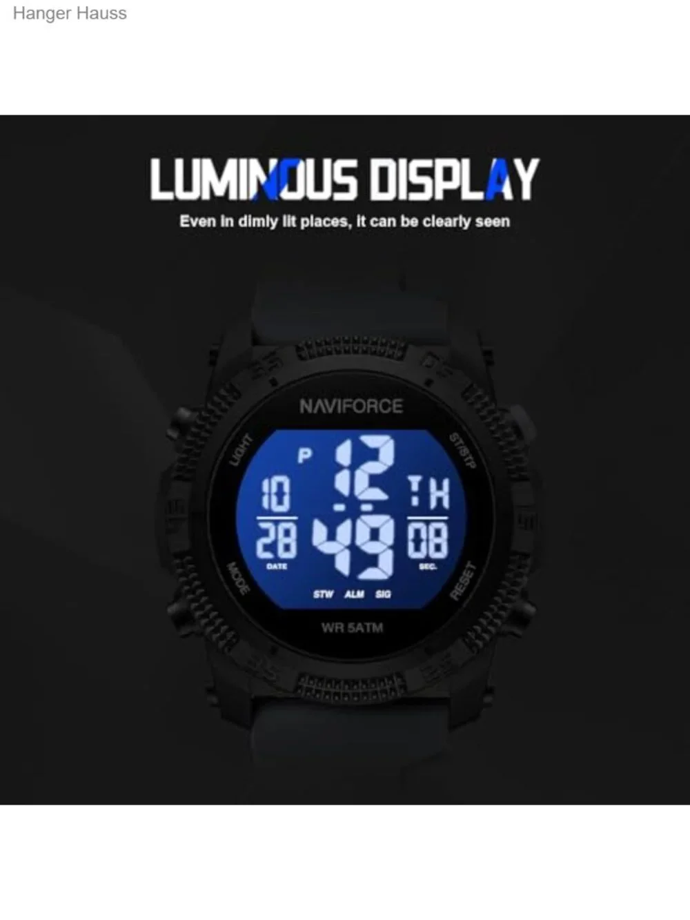 NAVIFORCE Men Women Sports Digital Watch Quartz Waterproof Stopwatch Alarm