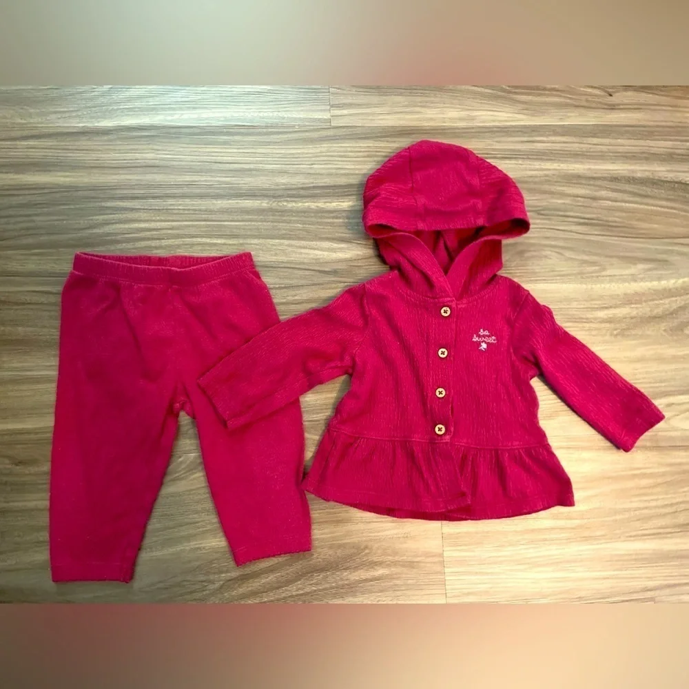 Carter's Burgundy Baby Girls pants and hooded top Outfit size 6M