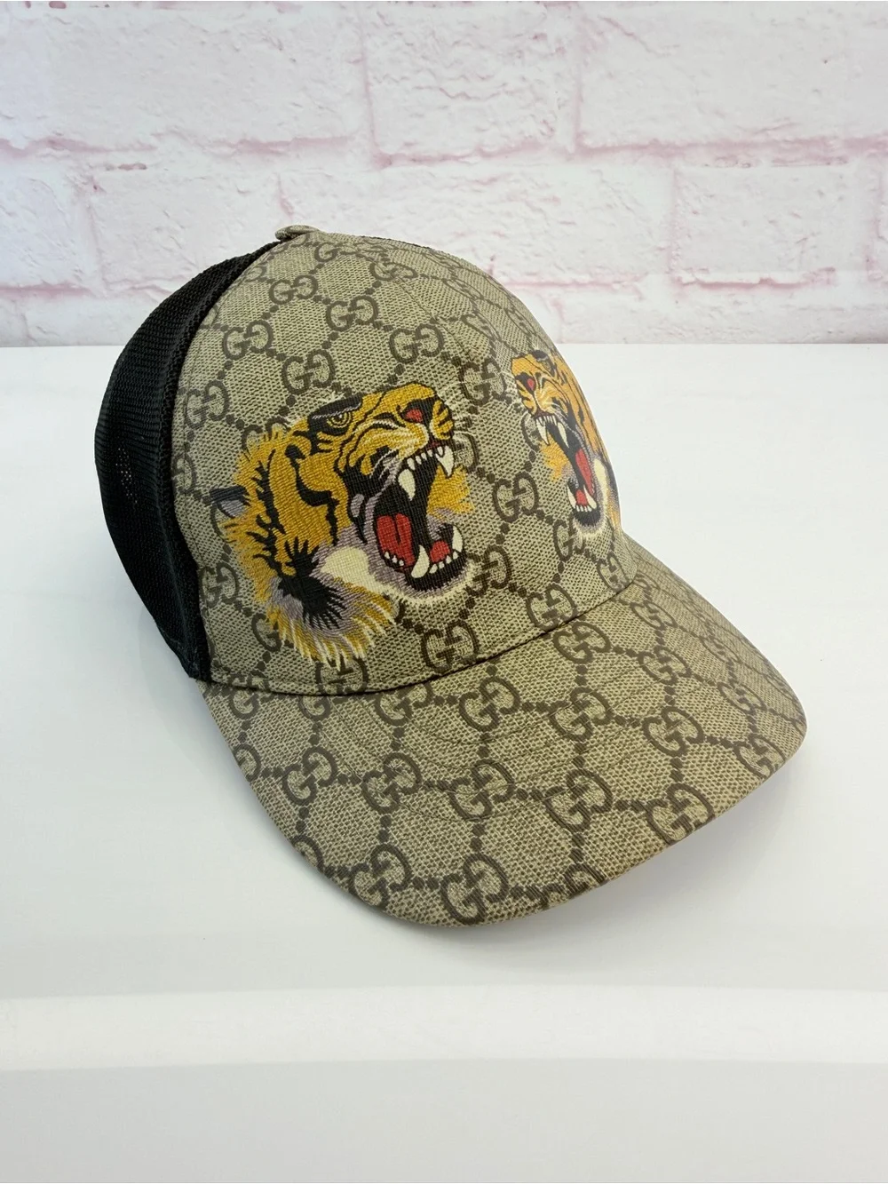 Gucci GG Supreme Monogram Tiger Print Baseball Hat M 58 Beige