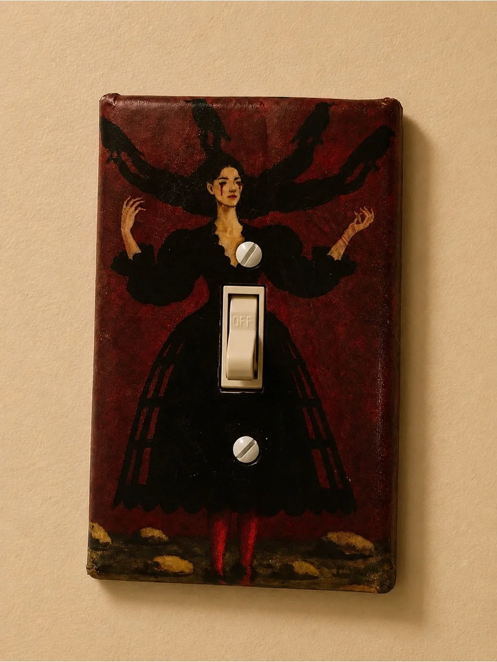 Hand-made Dark Red Gothic Woman Light Switch Cover