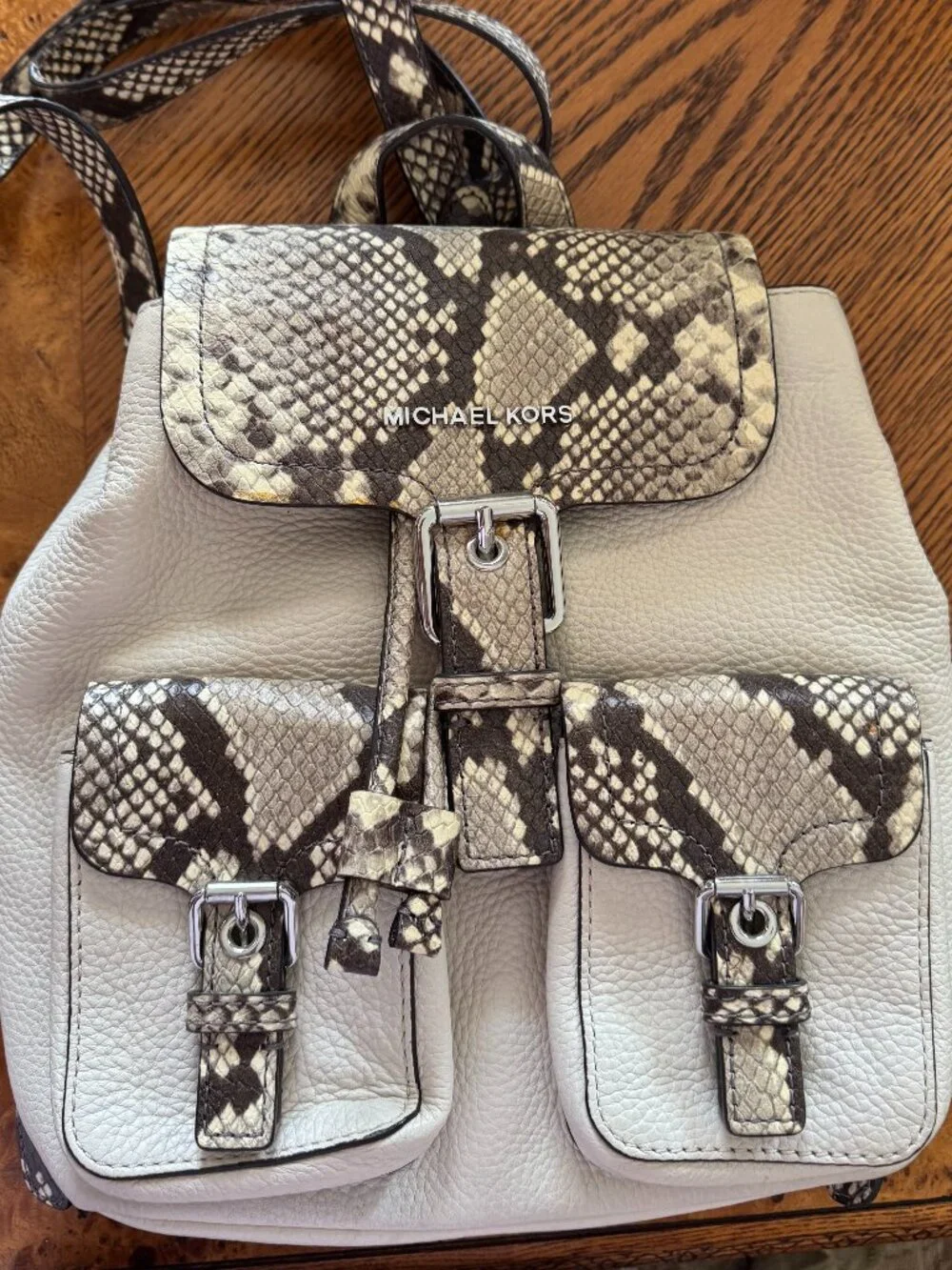 Michael Kors Ivory Snakeskin Print Backpack