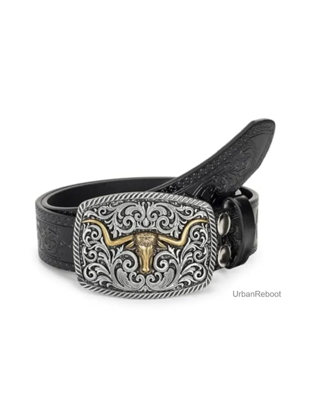 Women's Western PU Leather Belt Turquoise Oval Buckle Embossed Cowboy Belt