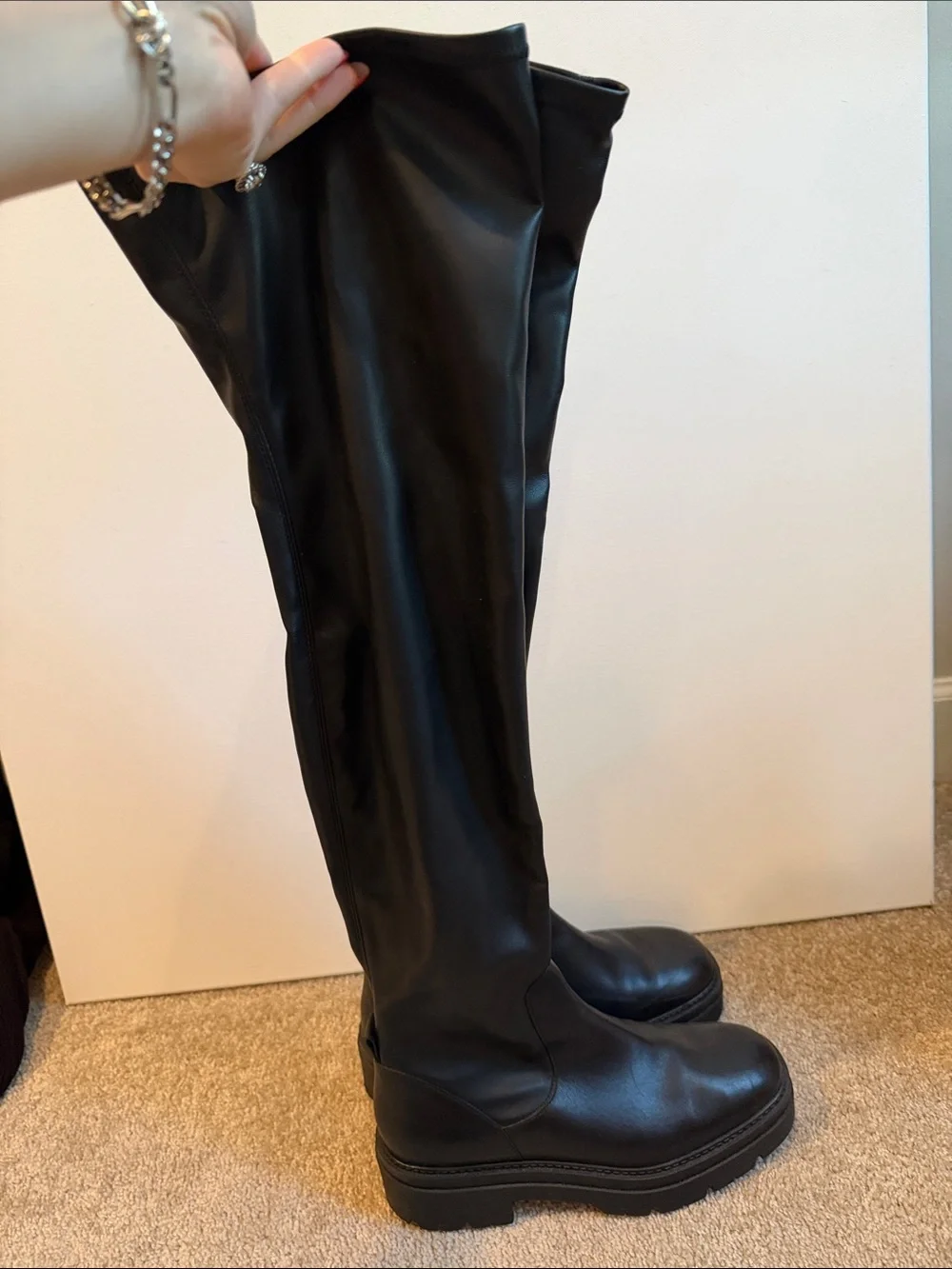 Free People Holden Women's Over-the-Knee Black Platform Boots, lug sole, size 40