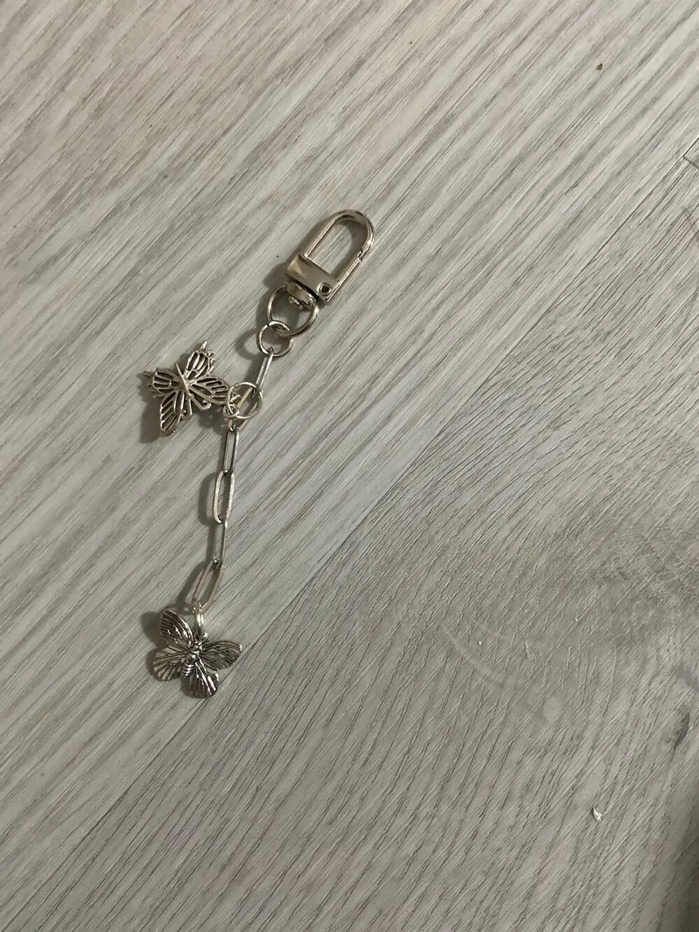 butterfly purse charm keychain silver tone