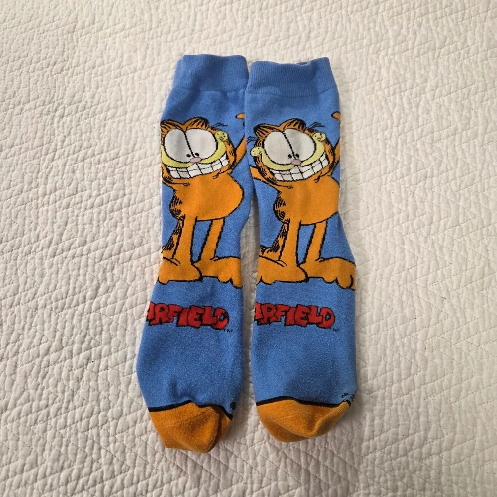 Garfield Blue Graphic Crew Socks Paws Inc‎ 2022 Cartoon Novelty Mens Womens