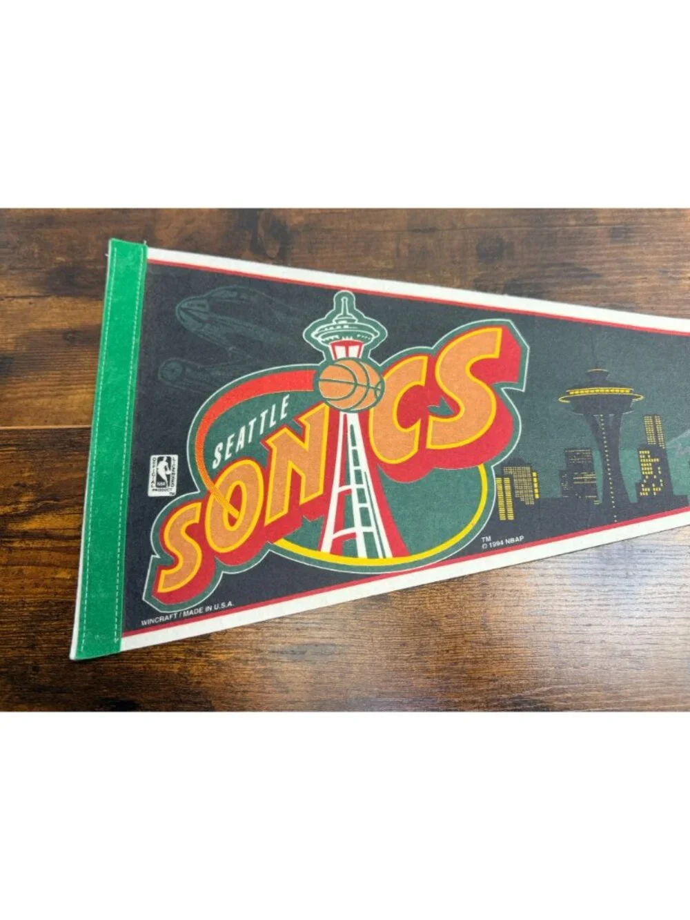 Seattle Supersonics 1994 NBA Vintage Pennant With Space Needle & Skyline Design