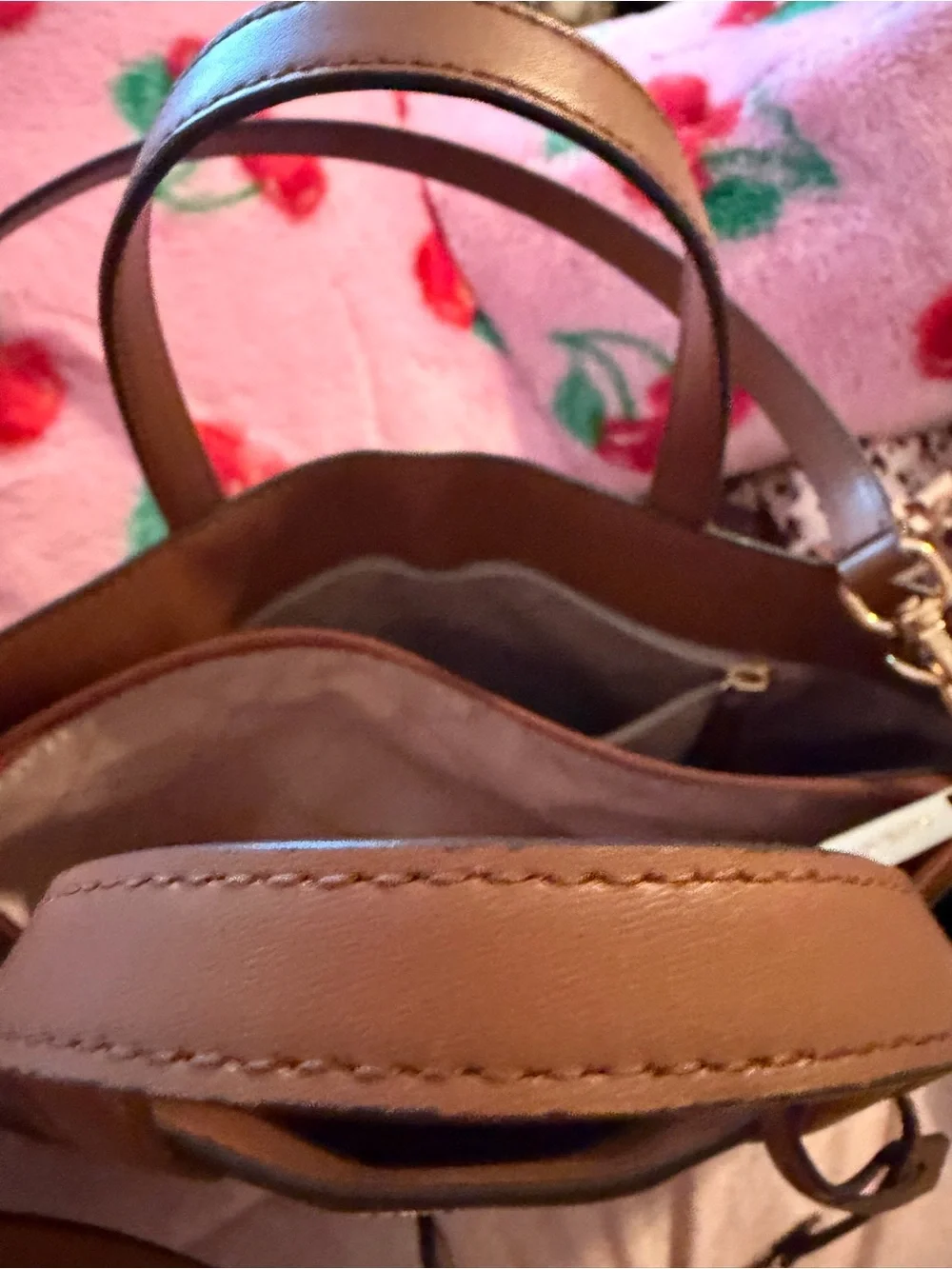 Michael Kors Brown MK Logo Satchel with Gold Charm