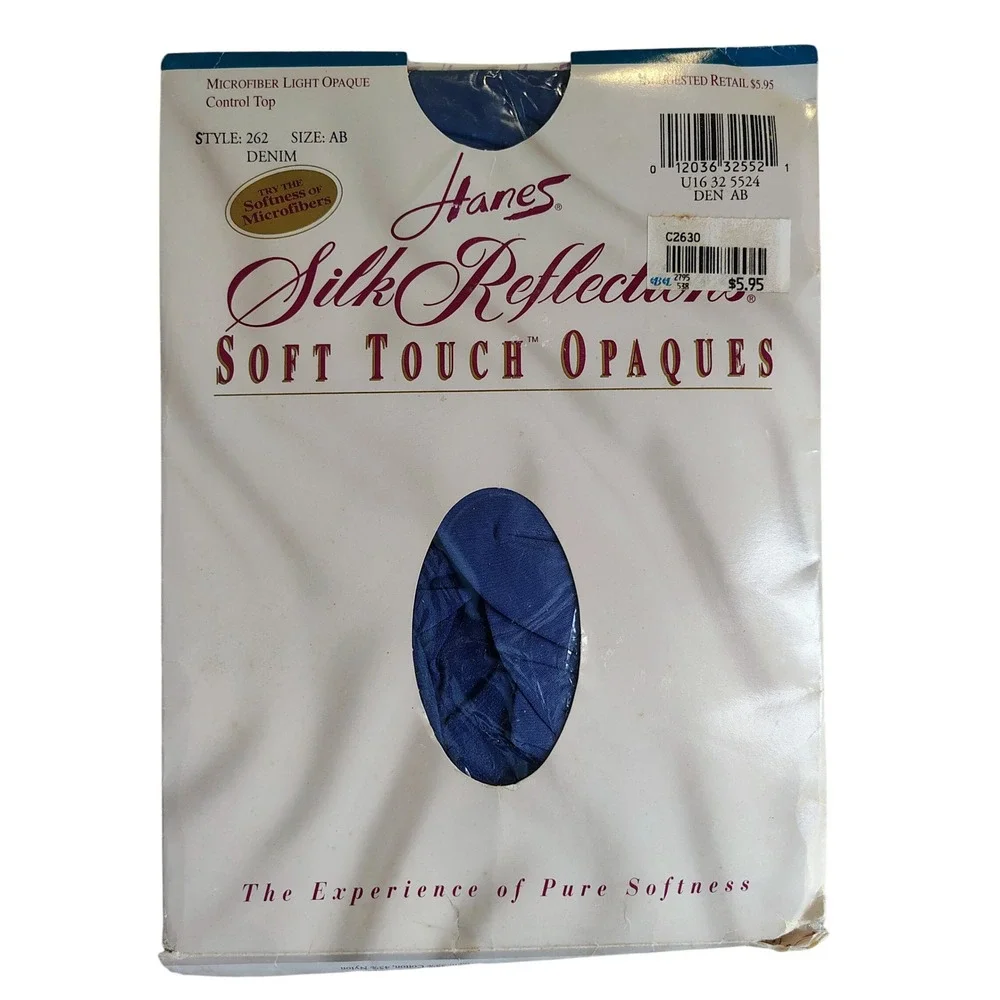 NWT Hanes Womens SZ AB Silk Reflections Soft Touch Opaques Denim Blue 90s