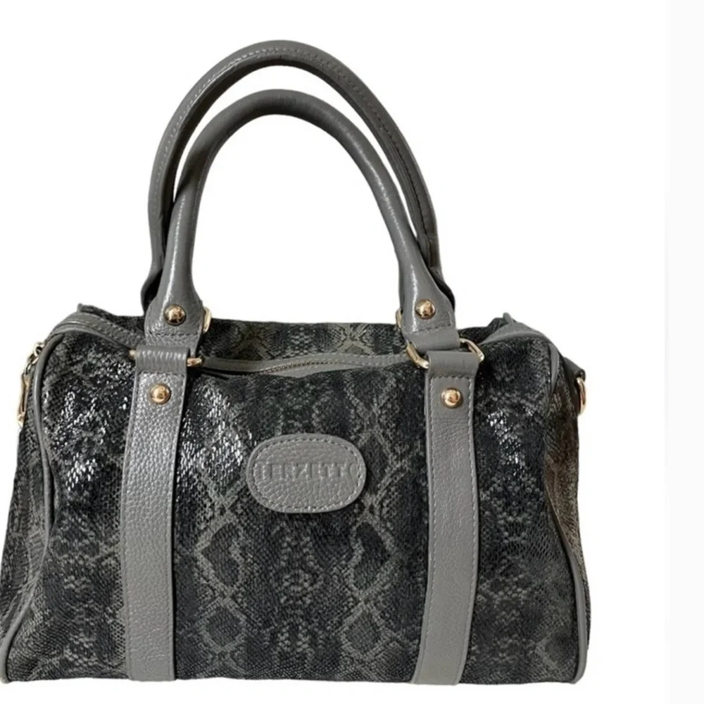 Terzetto Gray Leather Snake Satchel NWOT