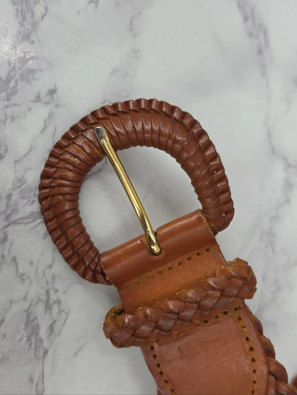 Y2K Leather Belt Woven Braided Orangey Brown Boho Coastal Cowgirl
