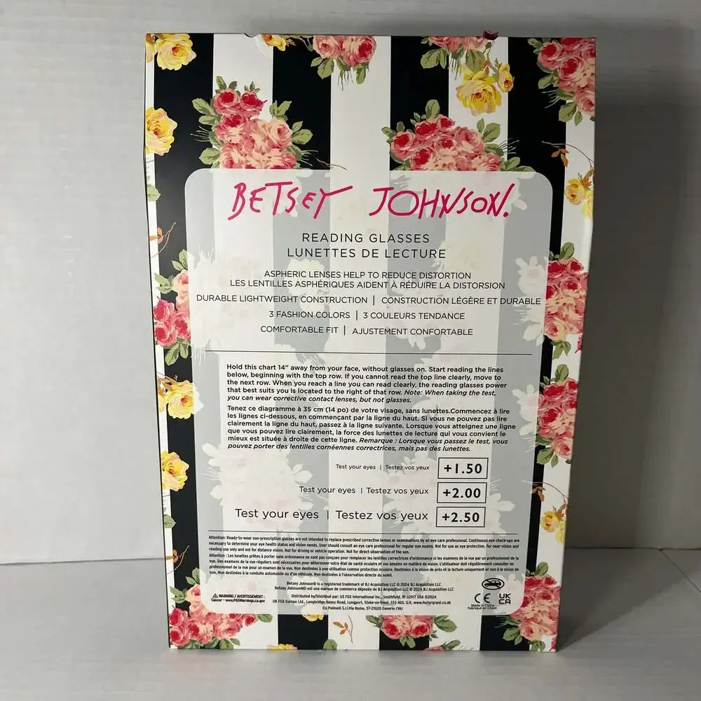 Betsey Johnson 3 Pack Reading Glasses +1.50 New In Box Black, Tortoise, Yellow
