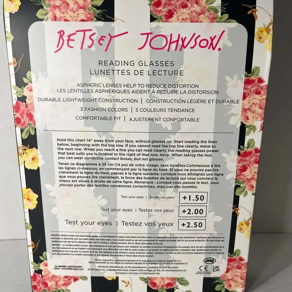 Betsey Johnson 3 Pack Reading Glasses +1.50 New In Box Black, Tortoise, Yellow