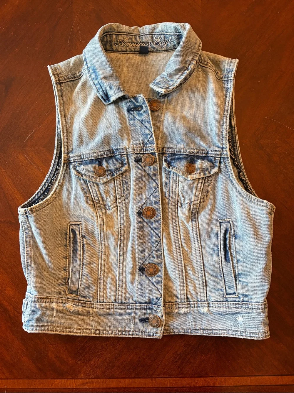 American Eagle Outfitters Light Blue Denim Vest - Button Front Sleeveless Jacket