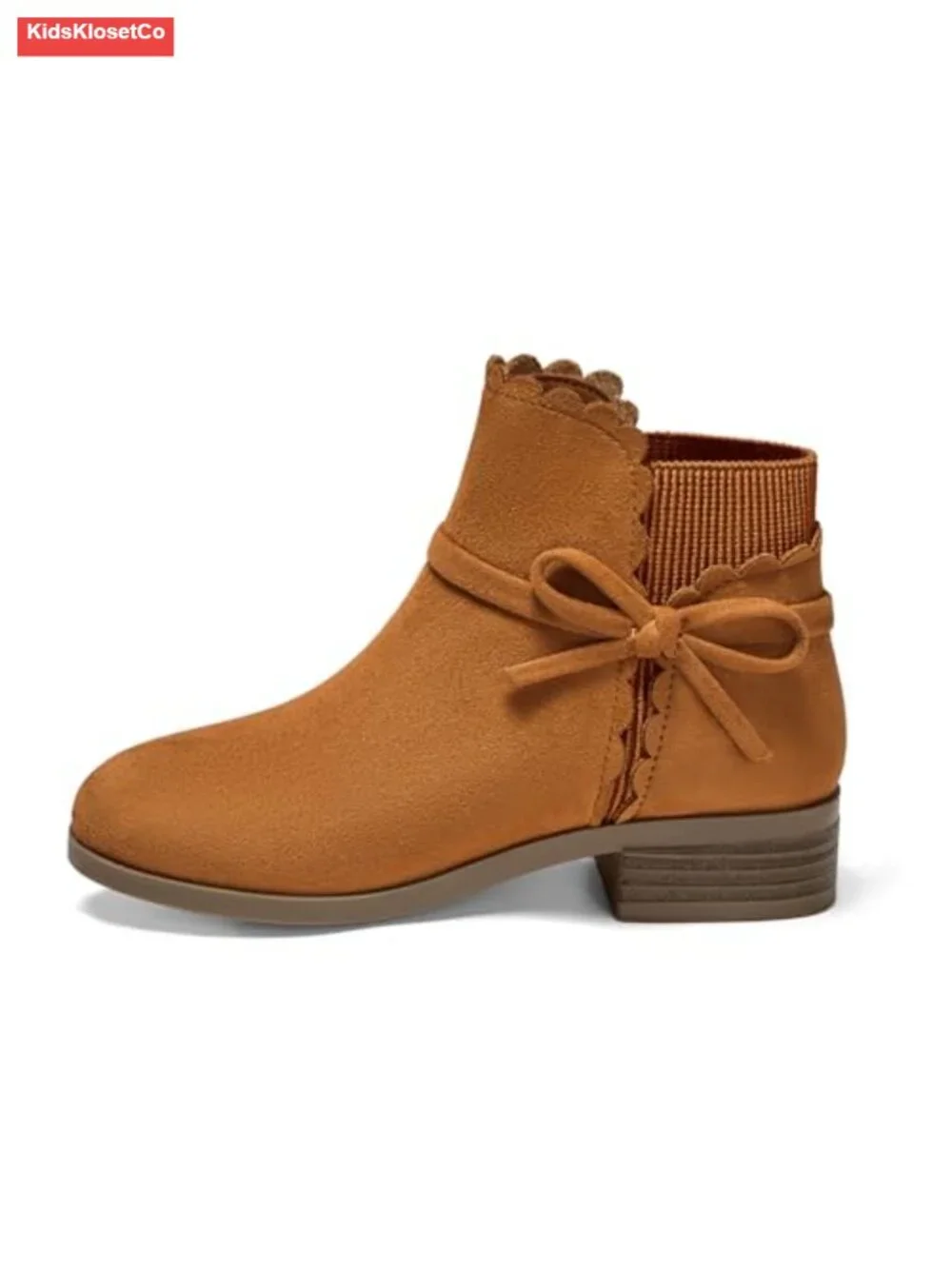 Girls Toddler Bow Ankle Boots Pull On Low Chunky Heel Suede Fall Dress Booties