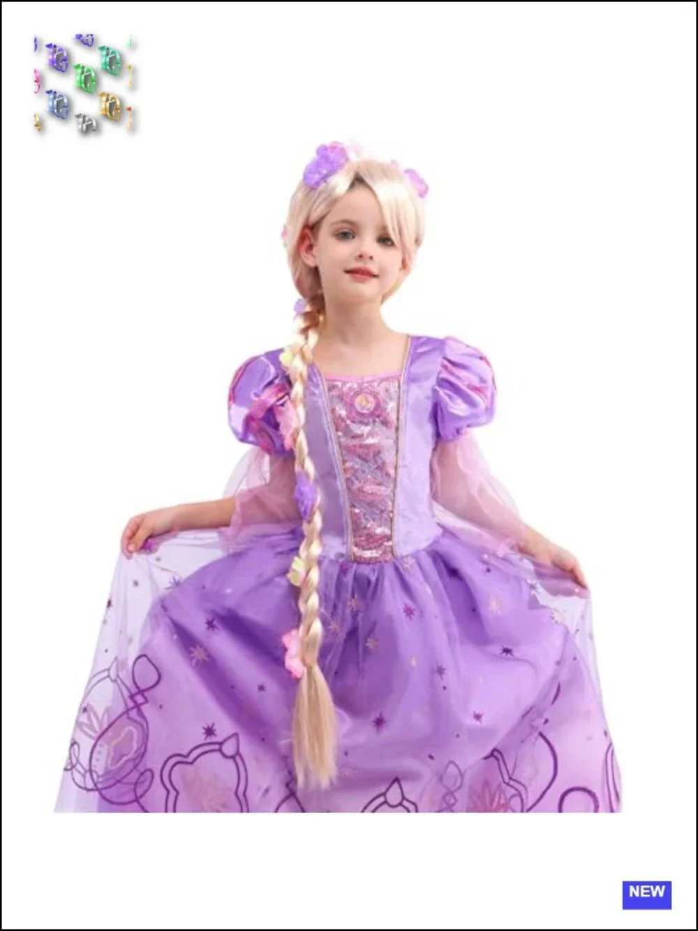 Girls Rapunzel Princess Dress Costume with Wig - Kids Dress Up