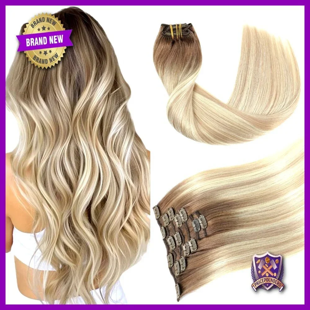 14 Inch Human Hair Clip-In Extensions, 7 Piece Set, 120g, Heat-Friendly
