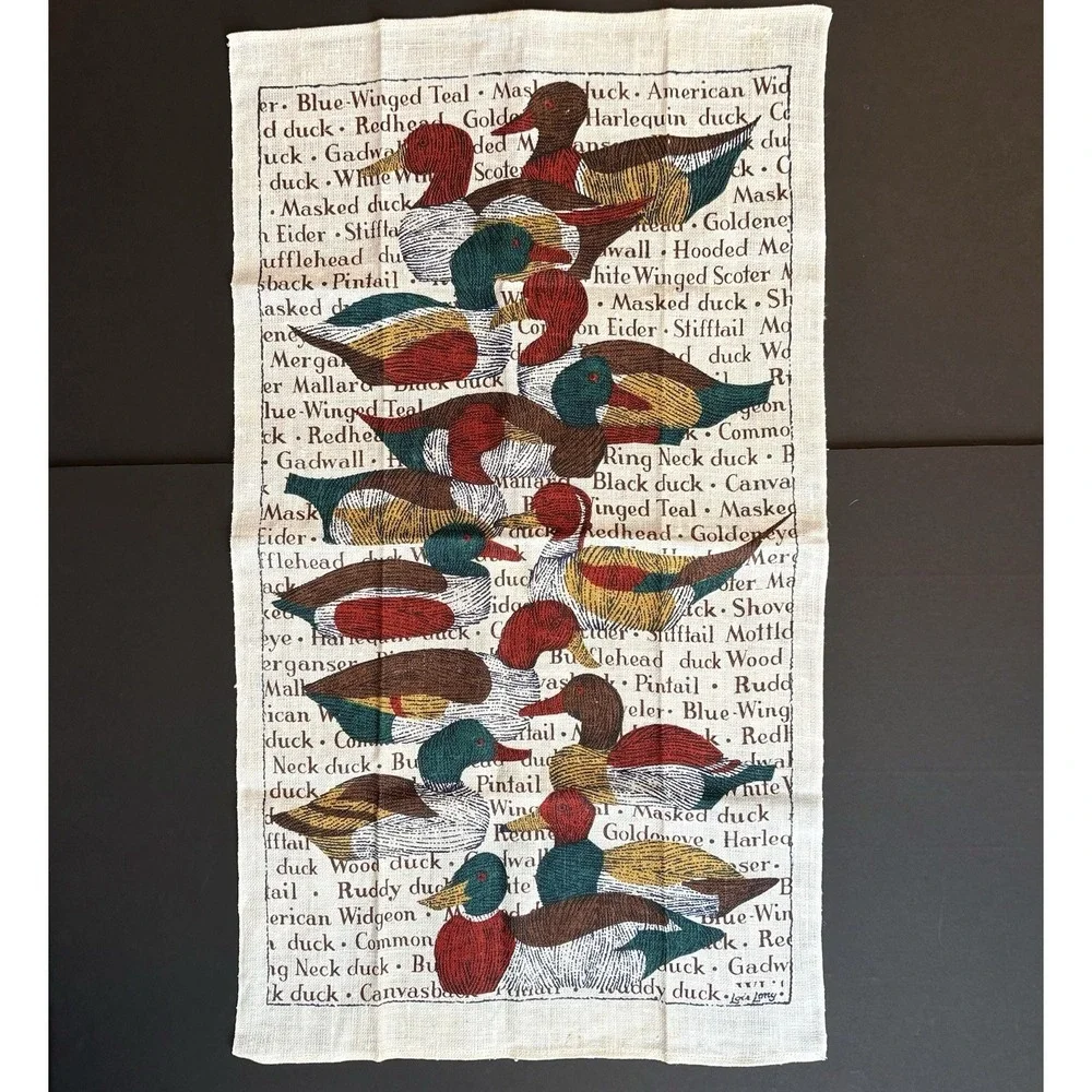 Vintage‎ Lois Long for Kay Dee Linen Tea Towel Ducks Birds Waterfowl Names
