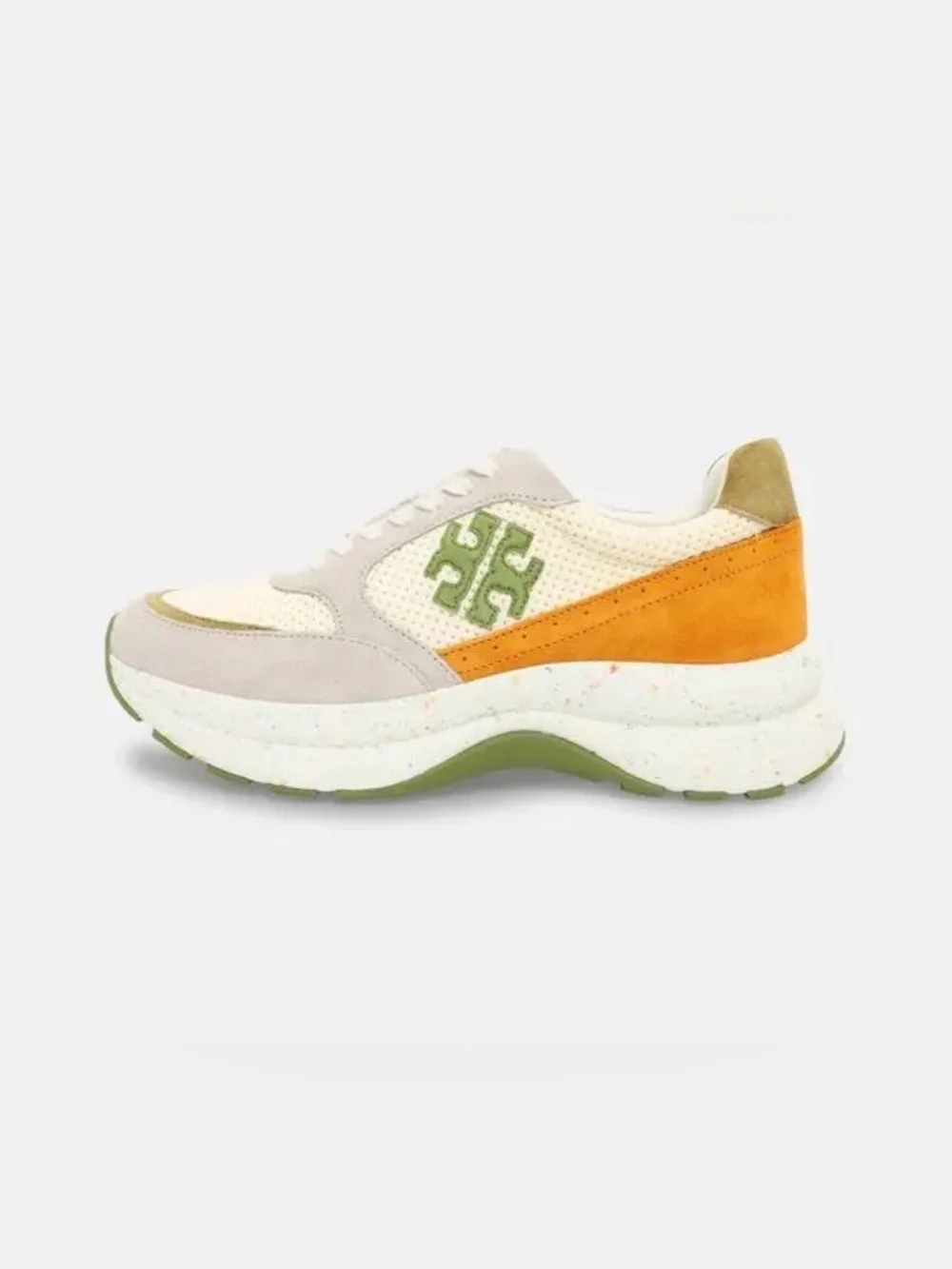 Tory Burch Good Luck Trainer Ivory Cream Vibrant Green w/ Speckles Sneakers 10