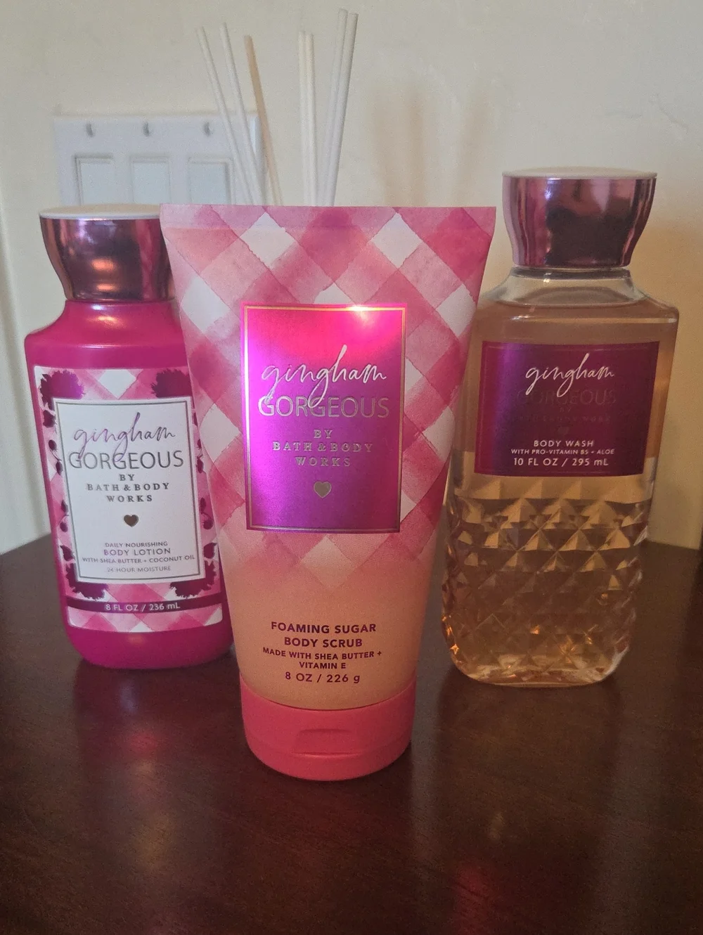 Bath & Body Works Gingham Gorgeous Bundle.  Body Scrub, Body Wash & Lotion NWT