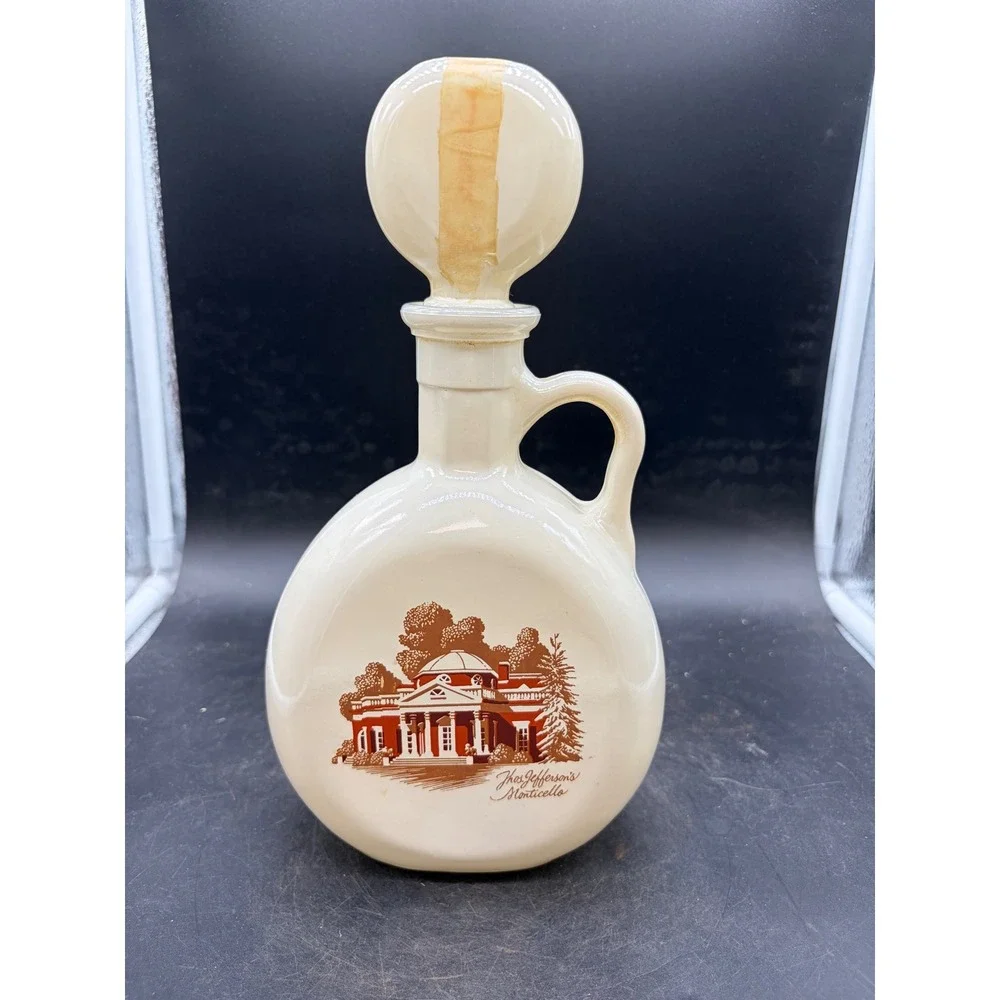 Vintage Monticello Thomas Jefferson Milk Glass Decanter 1849 Stopper Canteen