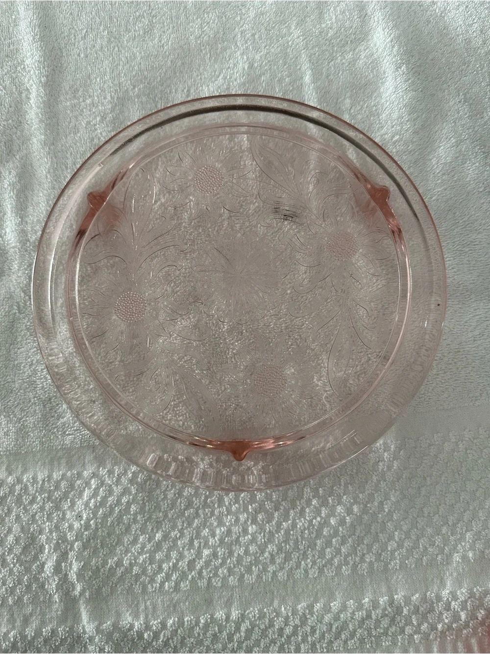 Vintage Pink Pressed Glass Cake Plate - Floral Pattern pink depression